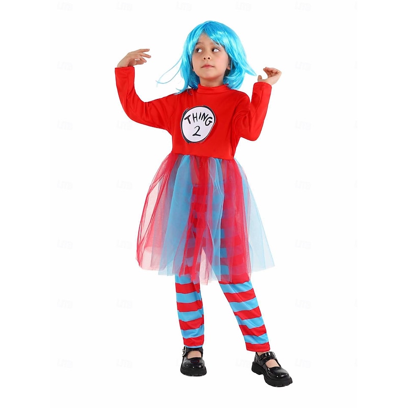 The Cat in the Hat Thing 1 Thing 2 Costume Tutu Storybook Characters Cartoon Movie Cosplay for Girls' Kid's Halloween Carnival World Book Day Performance Educational Dress Up School Event Dress Up