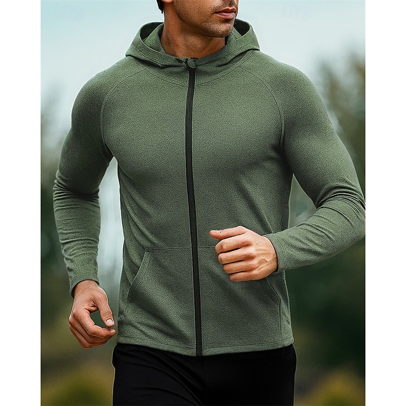 Men's Running Jacket Outdoor Jacket Full Zip Long Sleeve Outerwear Athletic Solid Colored Quick Dry Lightweight Breathable Tennis Golf Running Sportswear Activewear Dark Grey Wine Red Black4