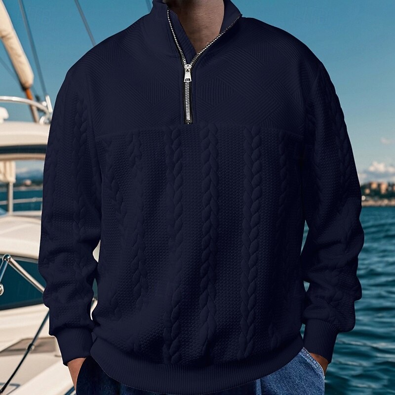 Men's Zip Sweatshirt Black White Navy Blue Khaki Light Grey Standing Collar Plain Quarter Zip Casual Daily Holiday Streetwear Cool Casual Fall & Winter Clothing Apparel Hoodies Sweatshirts  Long3