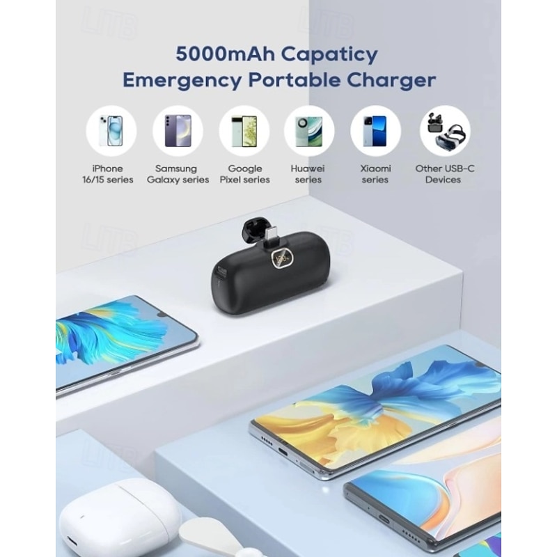 Small Portable Charger for iPhone with Built-in Lightning Cable 5000mAh Power Bank Fast Charging for Phone3