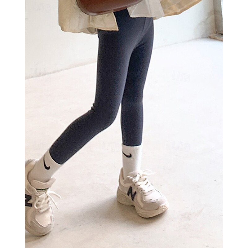 Kids Girls' Leggings Solid Color Streetwear Outdoor 4-12 Years Fall Black Dark Gray4