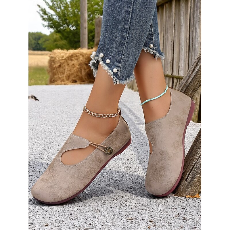 Women's Wide-Width Retro Mary Jane Flats with Button Strap, Vintage Comfort Shoes for Daily Strolls & Farm Outings2