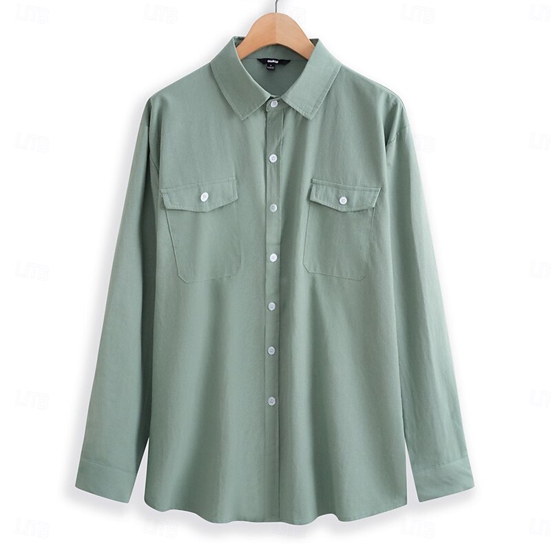 Men's Shirt Linen Shirt Summer Shirt Beach Wear Button Up Shirt Solid Color Vacation Street White Green Khaki Light Blue Long Sleeve Turndown Summer Clothing Apparel Pocket2