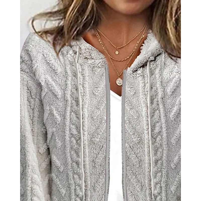 Women's Cardigan Casual Solid Color Chunky Hooded Zipper Knitted Long Sleeve Regular Tops Knit Daily Holiday Going out Light Grey Fall Winter2