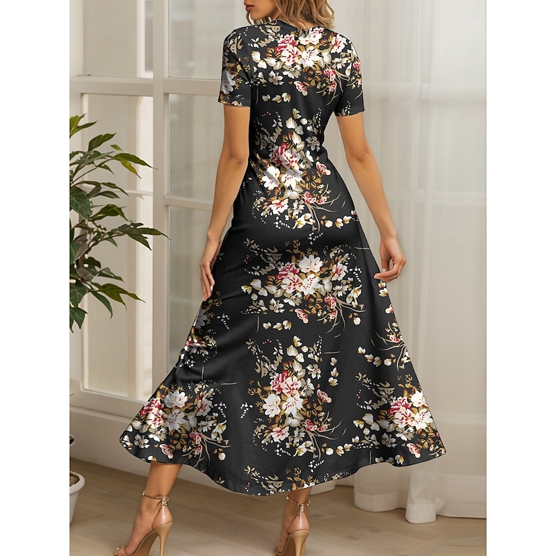 Women's Maxi Dress Knit Dress Casual Dress A Line Dress Summer Dress Elegant Vacation Casual Regular Fit Floral Graphic Short Sleeve Square Neck Scoop Neck Yellow Red Blue Purple Summer Spring2