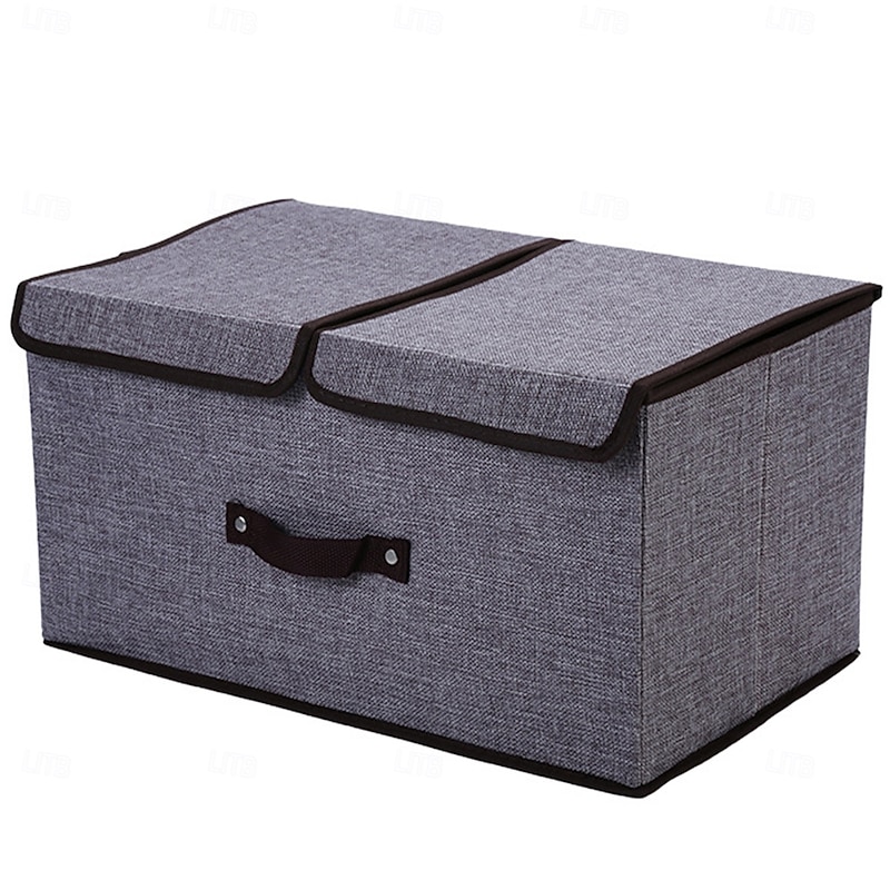 Foldable Cotton Linen Storage Box with Dual Lids, Fabric Organizer Bin for Closet, Dustproof Underwear & Miscellaneous Storage Container4