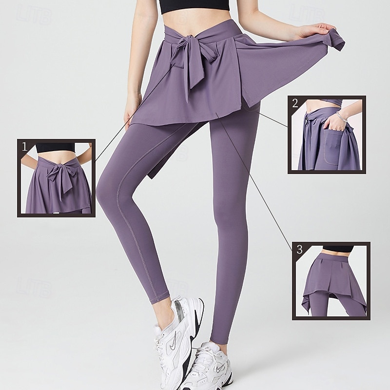 Women's fitness pants Pilates Pants Yoga Pants 2 in 1 Lightweight Gym Pilates Zumba Bottoms Solid Color Violet Black Blue Fall Sports Activewear Slim2