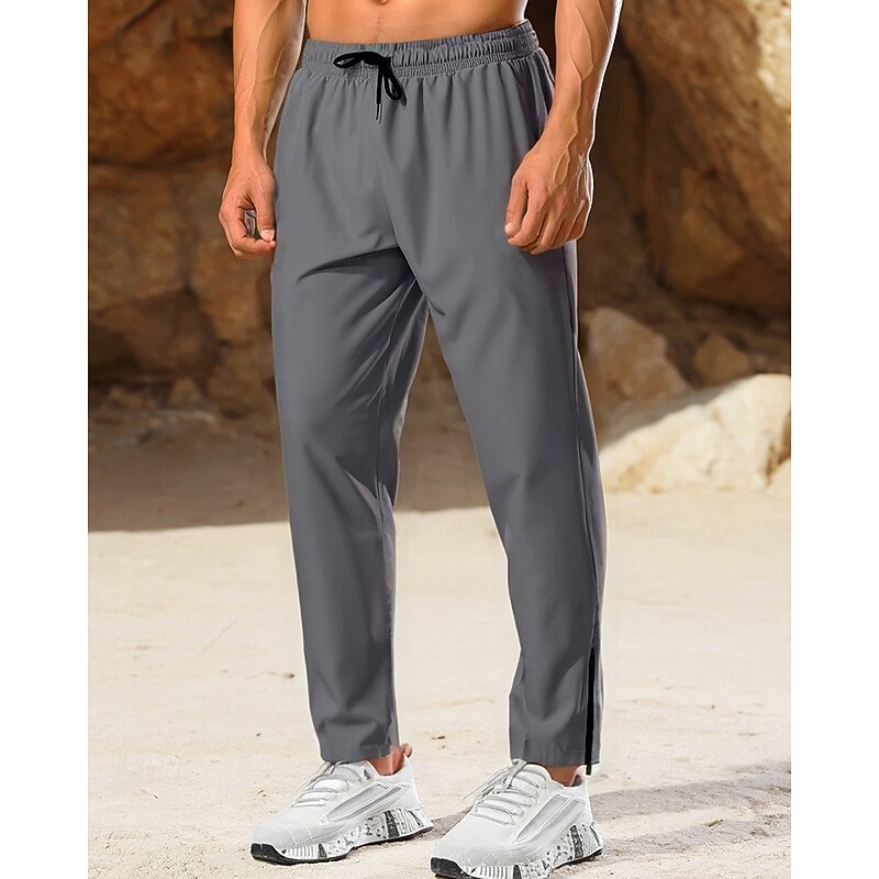 Men's Running Pants Sports Trousers Drawstring Zipper Pocket Bottoms Athleisure Sports Gym Stretchy Breathable Running Yoga Regular Fit Sportswear Activewear Solid Colored Black Dark Gray Light Grey4