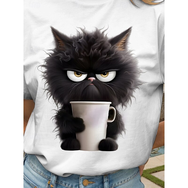 Women's T Shirt Graphic Animal Cat Vintage Stylish Classic Short Sleeve Crew Neck Round Neck Regular Tops Daily Weekend Print Black White Pink Red Blue Summer Spring3
