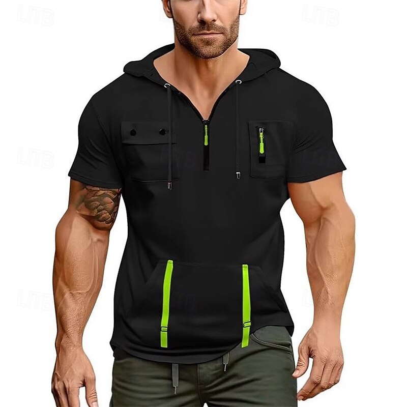 Men's Hoodie Quarter Zip Hoodie Black White Navy Blue Blue Khaki Hooded Plain Pocket Quarter Zip Sports & Outdoor Daily Holiday Polyester Streetwear Basic Casual Summer Clothing Apparel Hoodies4