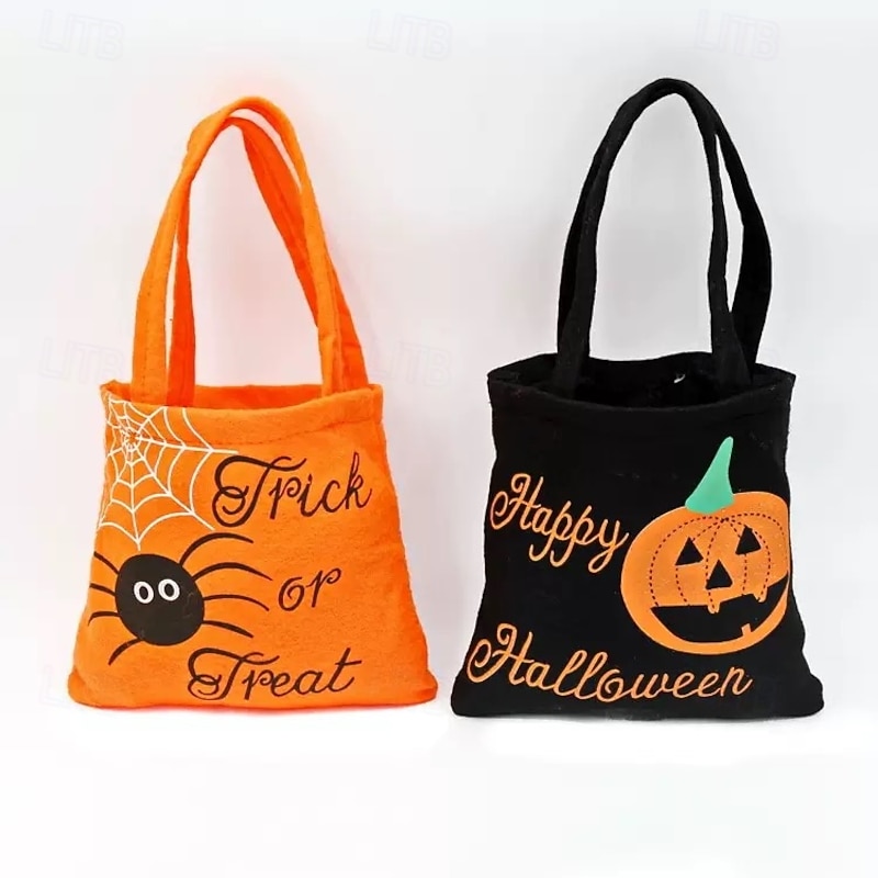 Halloween Trick or Treat Bags for Kids, Non-Woven Tote Candy Bags with Handles, Reusable Gift Bag for Halloween Party Favors and Props