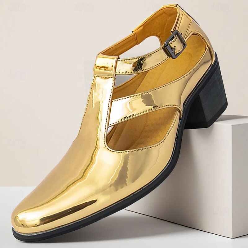 Gold Metallic Gladiator Sandals for Men – Stylish Open-Toe Design with Buckle Detail, Perfect for Summer Parties and Casual Events