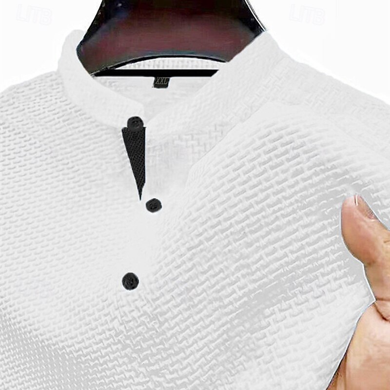 Men's T Shirt Henley Shirt Tee Short Sleeve Shirt Short Sleeve Henley Summer Plain Fashion Designer Basic Jacquard Vacation Street Going out Black White Navy Blue Top Tee for Men