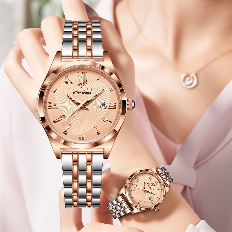Fashion Women's Quartz Watch with Circular Dial Roman Novelty Digital Quartz Watch PX7 Waterproof Strap Calendar Stainless Steel Strap Women's Business Watch The Best Choice for Gifts
