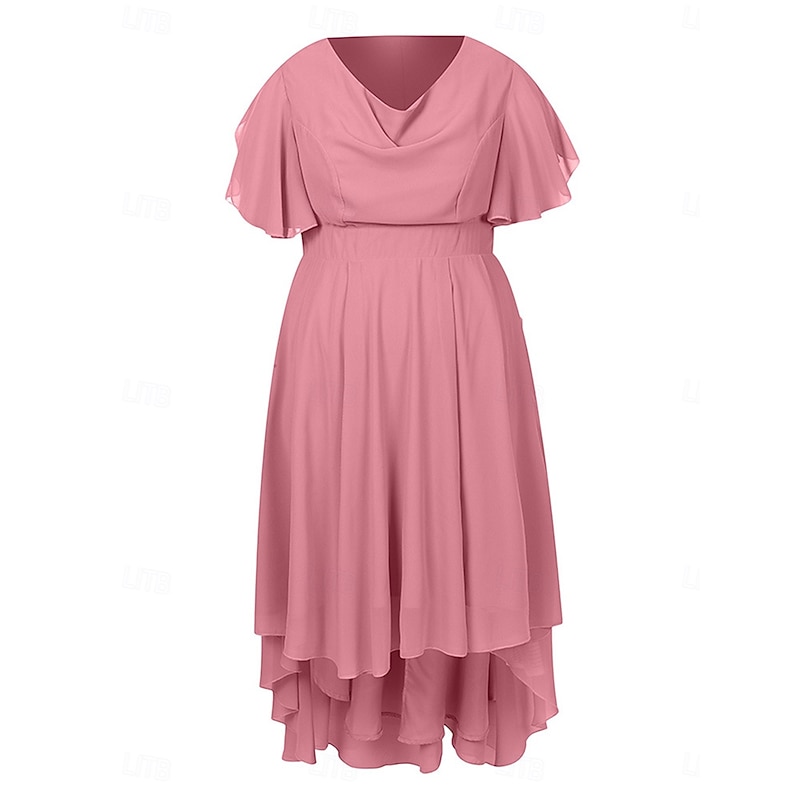Women's Plus Size A Line Dress Pure Color Crew Neck Short Sleeve Summer Spring Elegant Midi Dress Formal Party Dress2