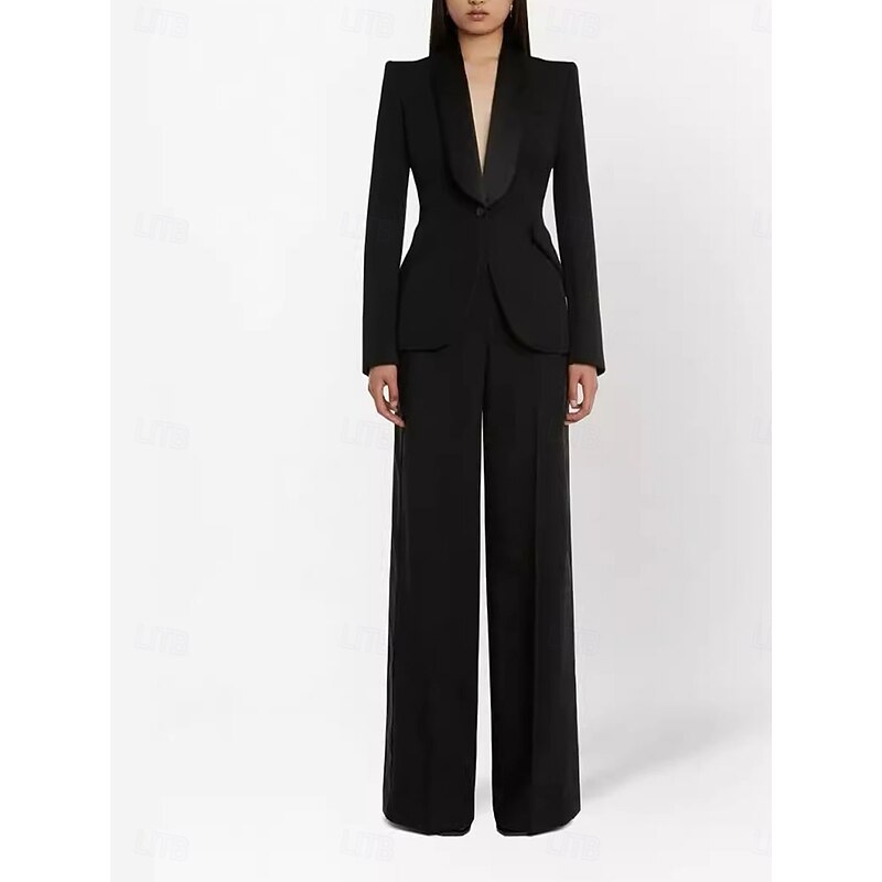 Women's 2 Pieces Suits Formal Wedding Guest Formal Evening Stretch Crepe Elegant Long Sleeve Floor Length Shawl Lapel Single Breasted4