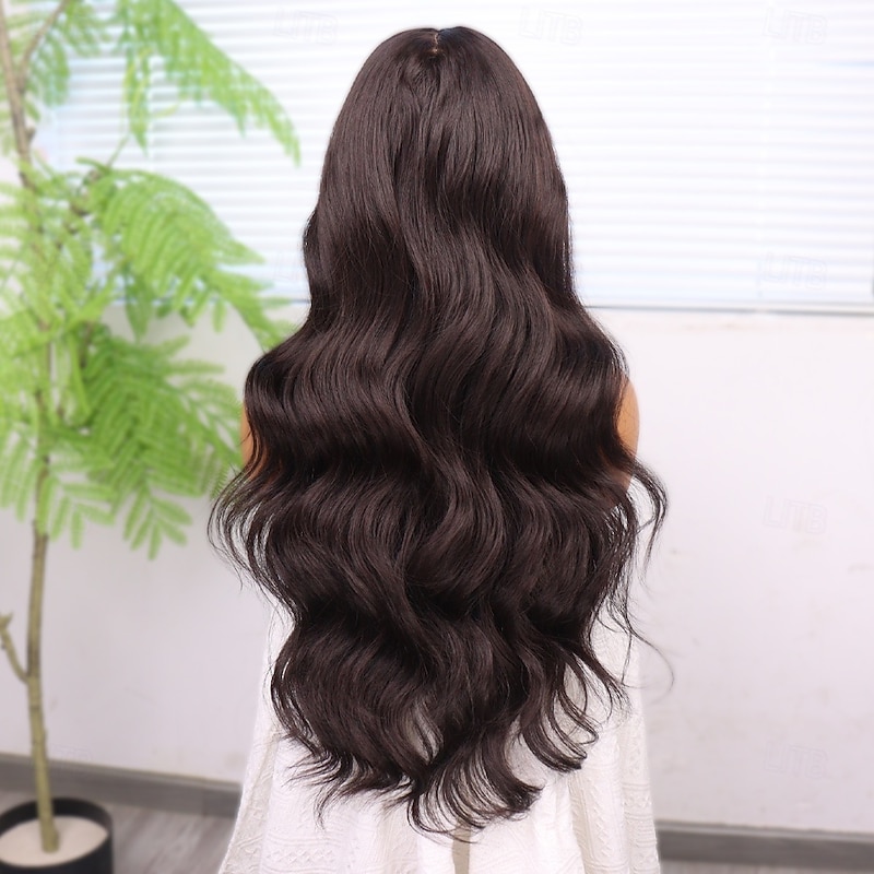 Synthetic Lace Wig Body Wave Style 26 inch Dark Brown Middle Part 13x6 Lace Front Wig Women's Wig Dark Brown4
