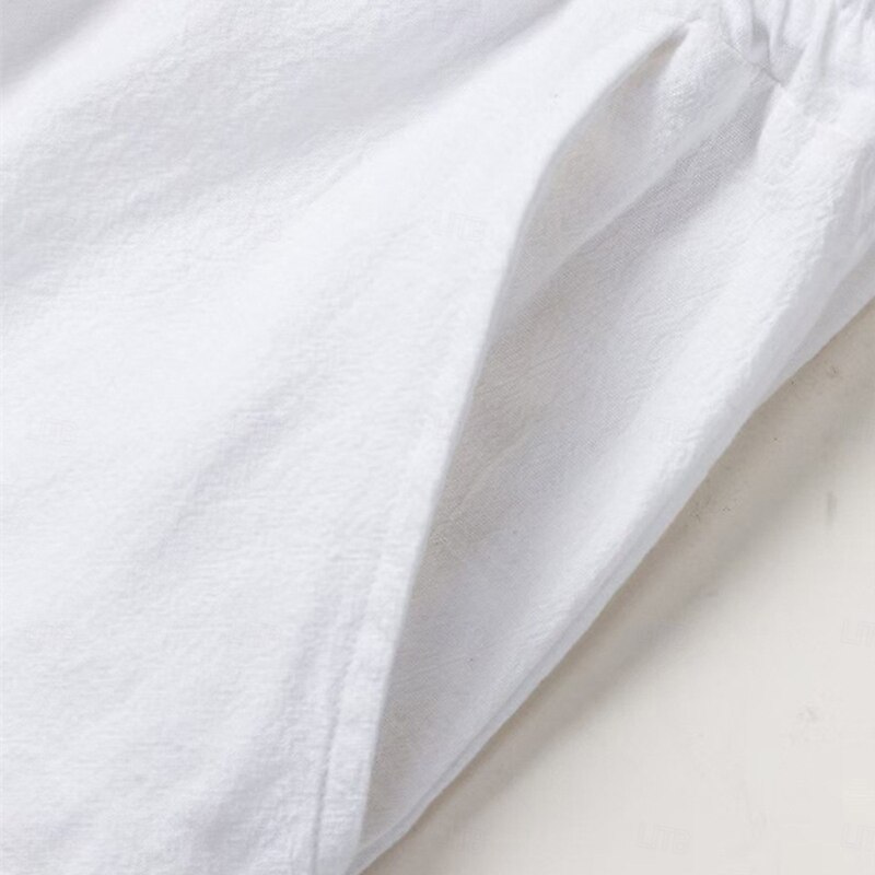 Men's Shorts Linen Shorts Summer Shorts Beach Shorts Pocket Drawstring Elastic Waist Plain Comfort Breathable Knee Length Vacation Holiday Beach Vacation Hawaiian Black White4