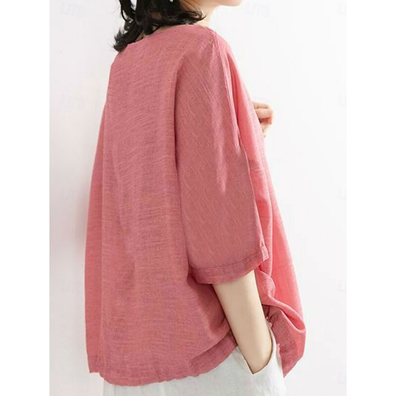 Women's Shirt Solid Color Stylish Casual 3/4 Length Sleeve Crew Neck Regular Tops Daily Pink Blue Purple Green Summer Spring3