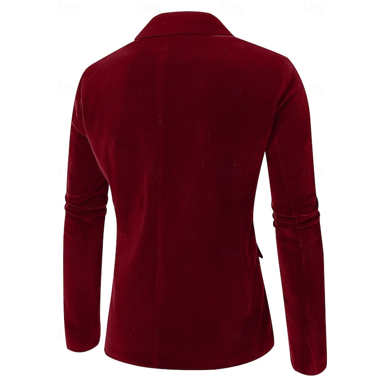 Men's Velvet Blazer Jacket Party Tuxedos Warm Vintage Fall Winter Solid Color Pocket Classic Single Breasted One-button Blazer Black Red Blue Green2