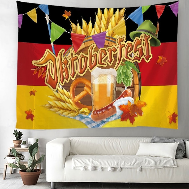 Oktoberfest German Bavarian Hanging Tapestry Pretzel Beer Wall Art Large Tapestry Mural Decor Photograph Backdrop Festival4