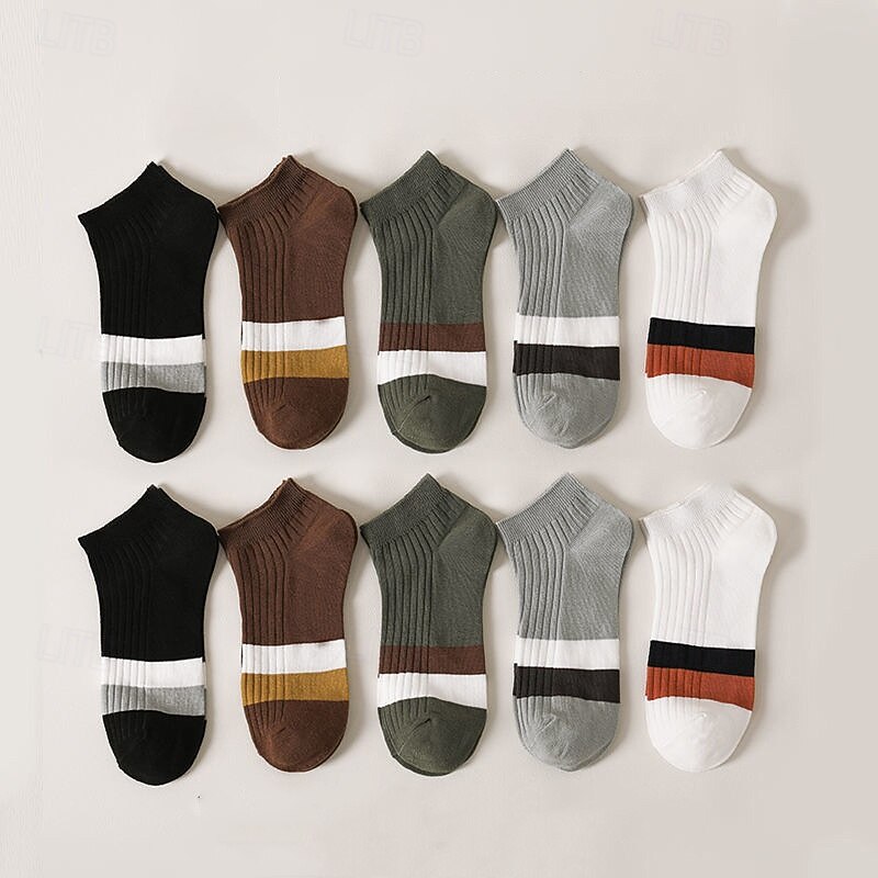 Men's 10 Pairs Multi Packs Socks Crew Socks Running Socks Casual Socks Black White Color Color Block Vacation Sports & Outdoor Daily Basic Medium Spring Fall Fashion Casual2