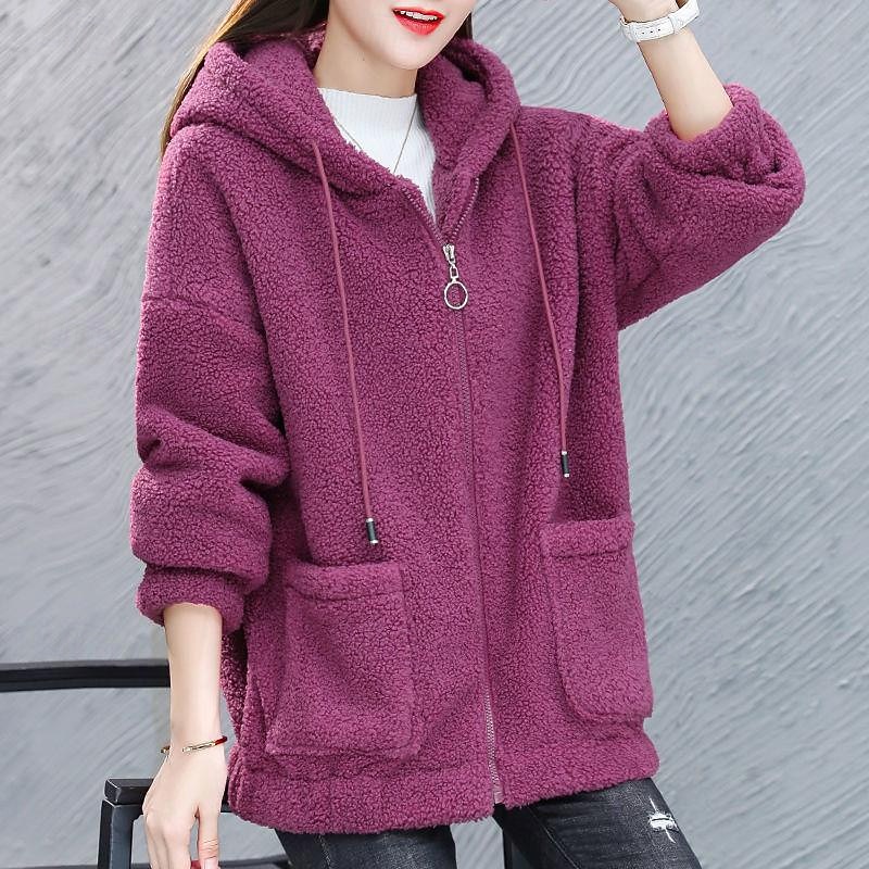 Women's Fleece Jacket Warm Comfortable Zipper Pocket Outdoor Street Style Plain Going out Casual Daily Weekend Zipper Regular Hoodie Regular Fit Long Sleeve Outerwear Black Purple Coffee Winter3