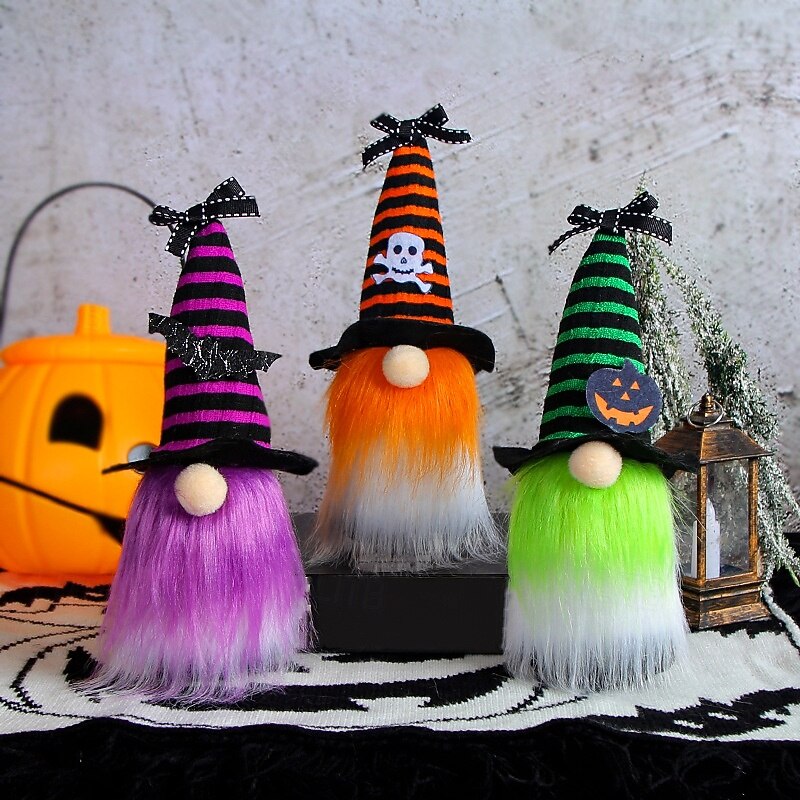 Halloween Witch Gnome Mini Plush Door with Hats, Cute Ghost Festival Decoration, Bar and Tabletop Props for Spooky Party Decor