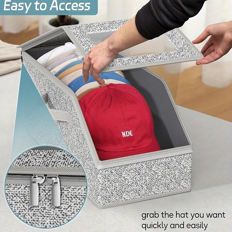 Baseball Cap Organizer Box, Clear Hat Storage Container with Cardboard Support, Holds Up to 12 Caps, Hat Box for Closet Shelf Organization2