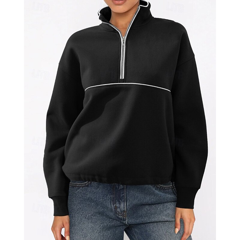 Women's Sweatshirt Track Top Pullover Patchwork Zipper Long Sleeve Top Athleisure Fall Color Block Thermal Warm Windproof Tennis Golf Running Sportswear Activewear Black White4