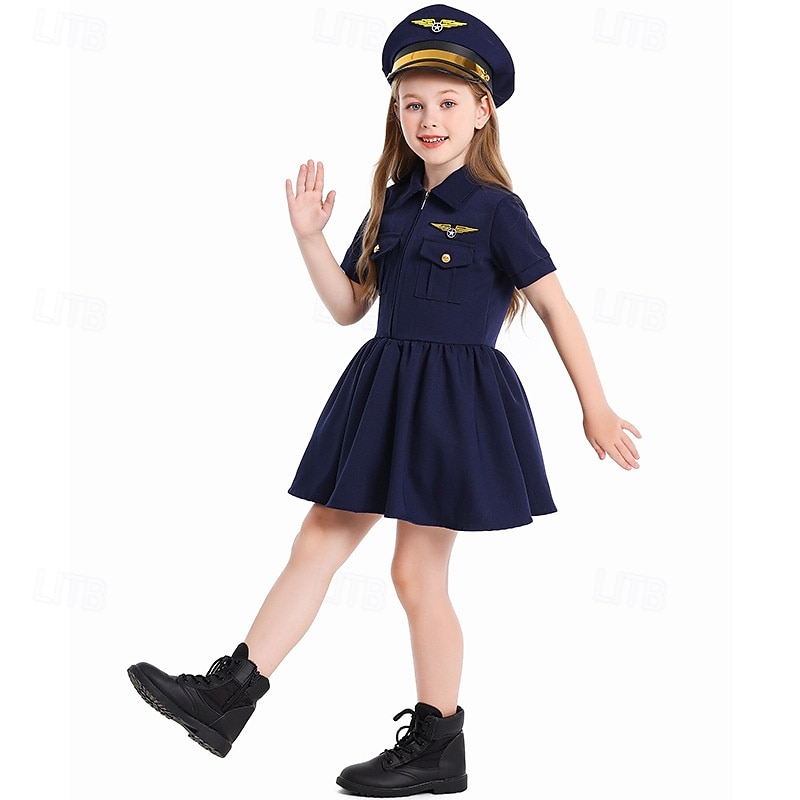 Pilot Aviator Halloween Dress Costume Uniform STEM Day Career Role Play Cosplay Kid's Girls' Halloween Carnival World Book Day Performance Educational Dress Up School Event Dress Up Easy Halloween4