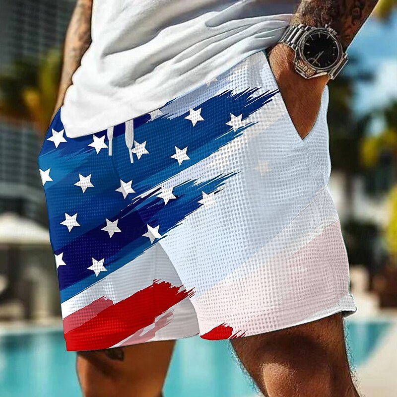 Independence Day Men's Chick US Flag Patriotic Waffle Shorts Sweat Shorts Casual Shorts Mid Waist Fashion Casual Holiday Festival Elastic Drawstring Waist Shorts with Pockets Designer Clothing Apparel4