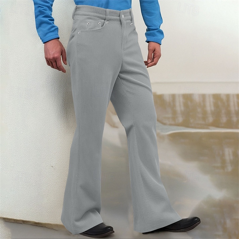 Men's Dress Pants Corduroy Pants Flared Pants Trousers Chinos Pocket Buttons Plain Comfort Formal Work Business Fashion Classic Style Black White Micro-elastic