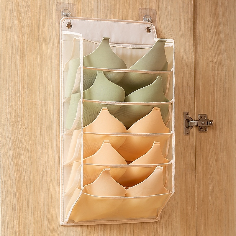 Wall Hanging Bra Underwear Organizer, No Drilling Closet Storage Bag for Socks Panties, Fabric Hanging Divider Pouch for Dorm, Over Door or Wall Mounted Storage4