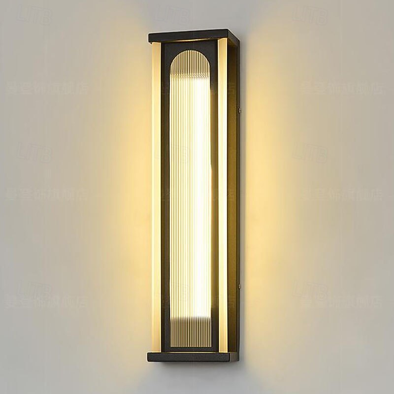 Outdoor LED Wall Light Waterproof IP65 Wall Mount Lighting Fixture Rectangular Black Elegant Acrylic Anti Rust Warm White 110-240V4