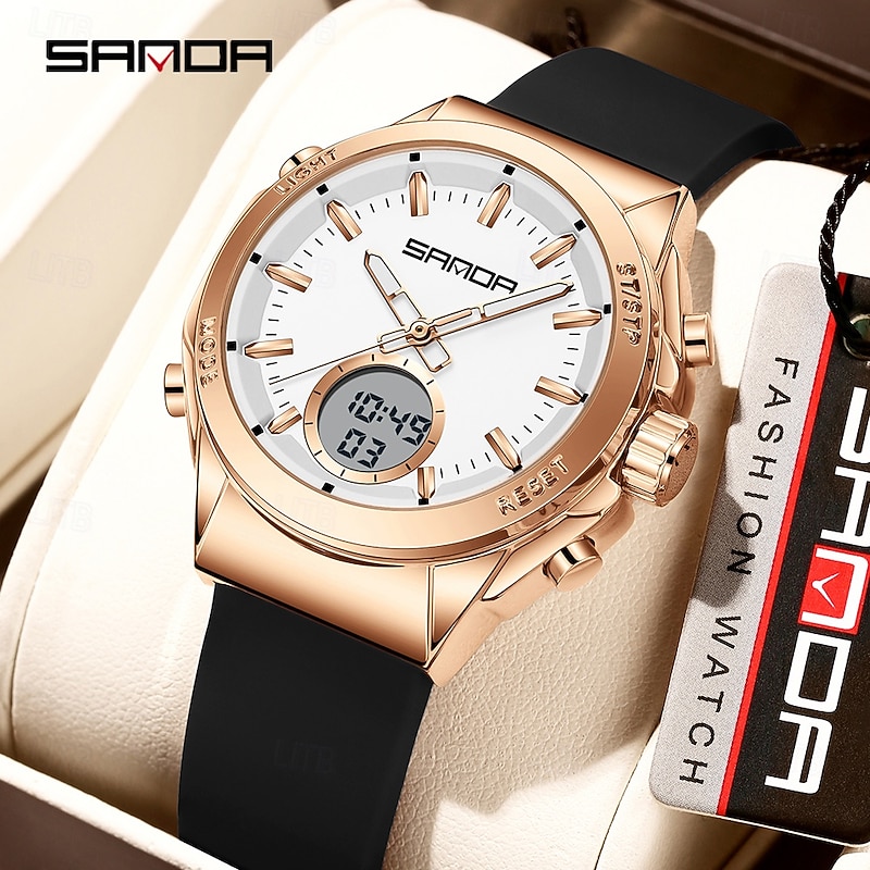 SANDA New 9103 Electronic Watch Waterproof LED Dual Display Multi functional Women's Electronic Watch