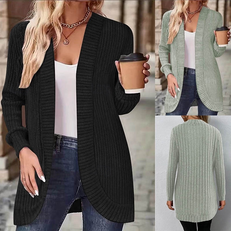 Women's Casual Jacket Breathable Comfortable Patchwork Fashion Casual Plain Vacation Street Casual Daily Wear Open Front Regular Collarless Regular Fit Long Sleeve Outerwear Black Green Summer Spring