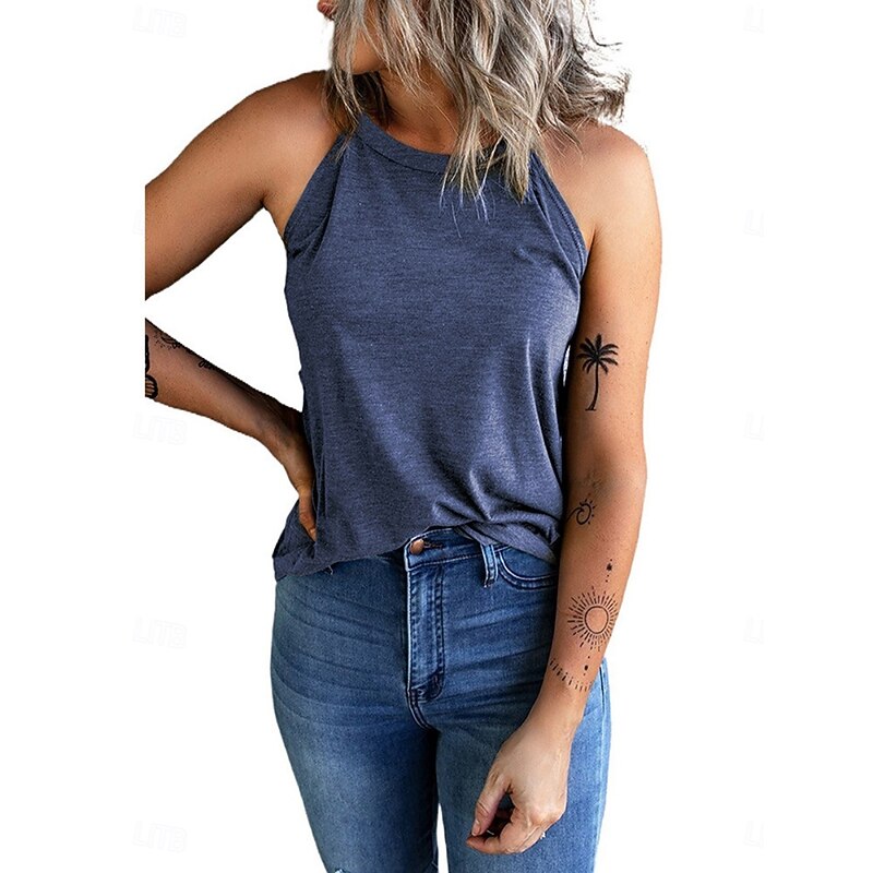 Women's Camisole Tank Top Solid Color Daily Stylish Casual Sleeveless Halter Neck Regular Tops Daily Black White Pink Blue Green Summer4