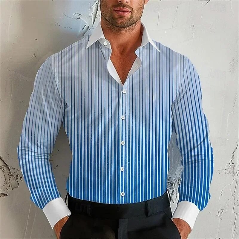 Men's Geometric Gradient Stripes Shirt Button Up Shirt Casual Dress Shirt Long Sleeve Fashion Casual Vacation Daily Streetwear Summer Spring Turndown 3D Print Collared Shirts Pink Blue Purple Orange2