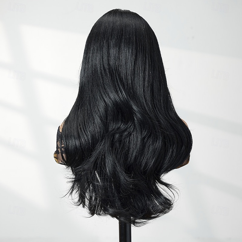 Synthetic Lace Wig Body Wave Style 22 inch Black Middle Part 13x4 Lace Front Wig Women's Wig Black4