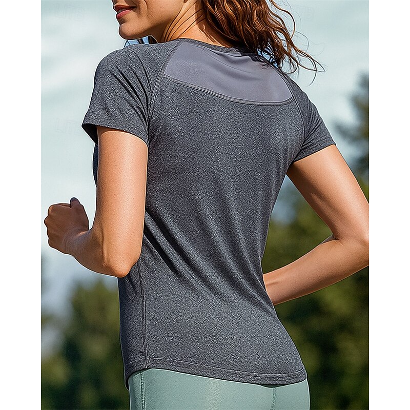 Women's Hiking Shirt Hiking top Short Sleeve Crew Neck Top Outdoor Breathable Quick Dry Moisture Wicking Lightweight Polyester Patchwork Black Navy Blue Grey Tennis Golf Running2