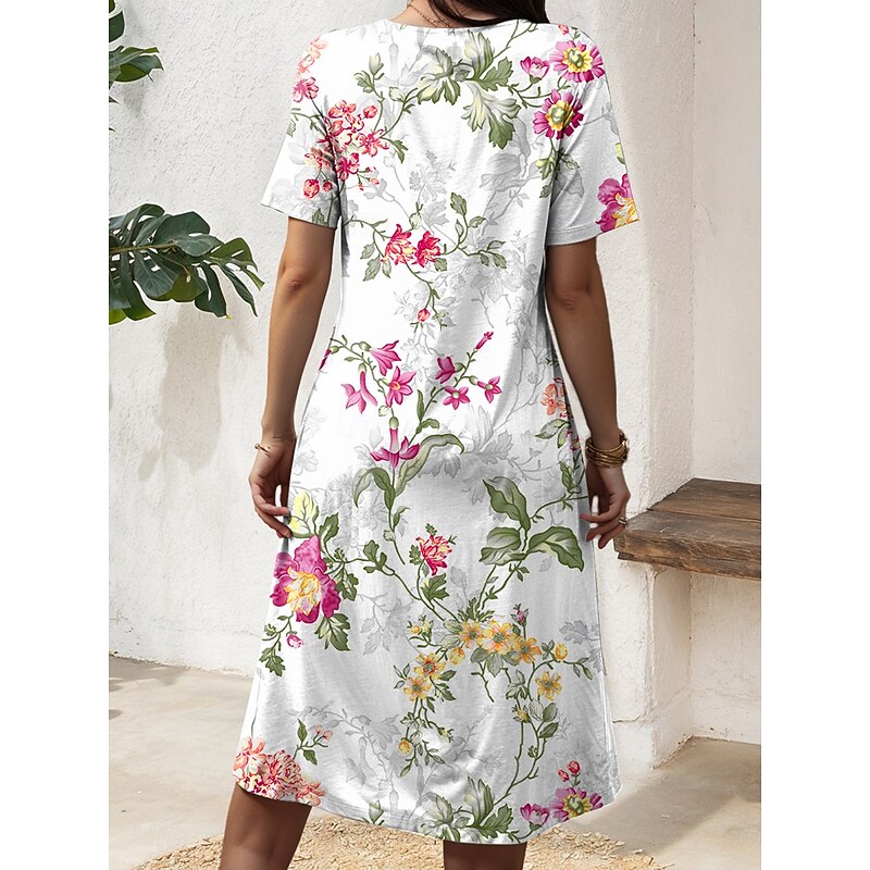 Women's Midi Dress Shift Dress Summer Dress Vacation Casual Daily Regular Fit Floral Graphic Half Sleeve Crew Neck Red Blue Purple Green Summer2