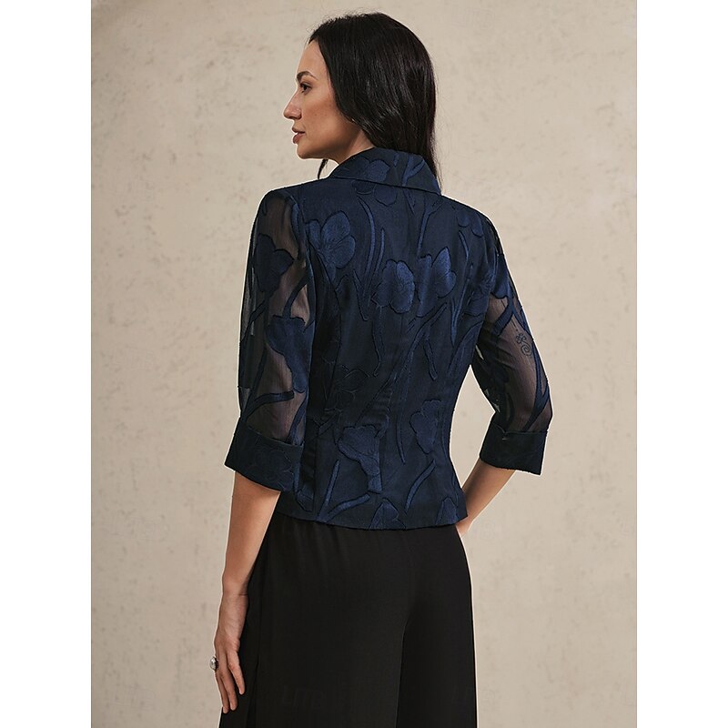 Women's Shirt Blouse Floral Elegant Stylish 3/4 Length Sleeve V Neck Regular Tops Work Daily Tie Front Dressy Tunic Asymmetric Navy Blue Summer Spring Fall3