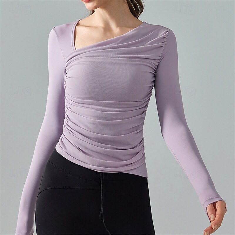 Women's Sports shirts Skin Friendly Softness Stretchy Long Sleeve Sports Solid Color Top For Pilates Dance Yoga Activewear4