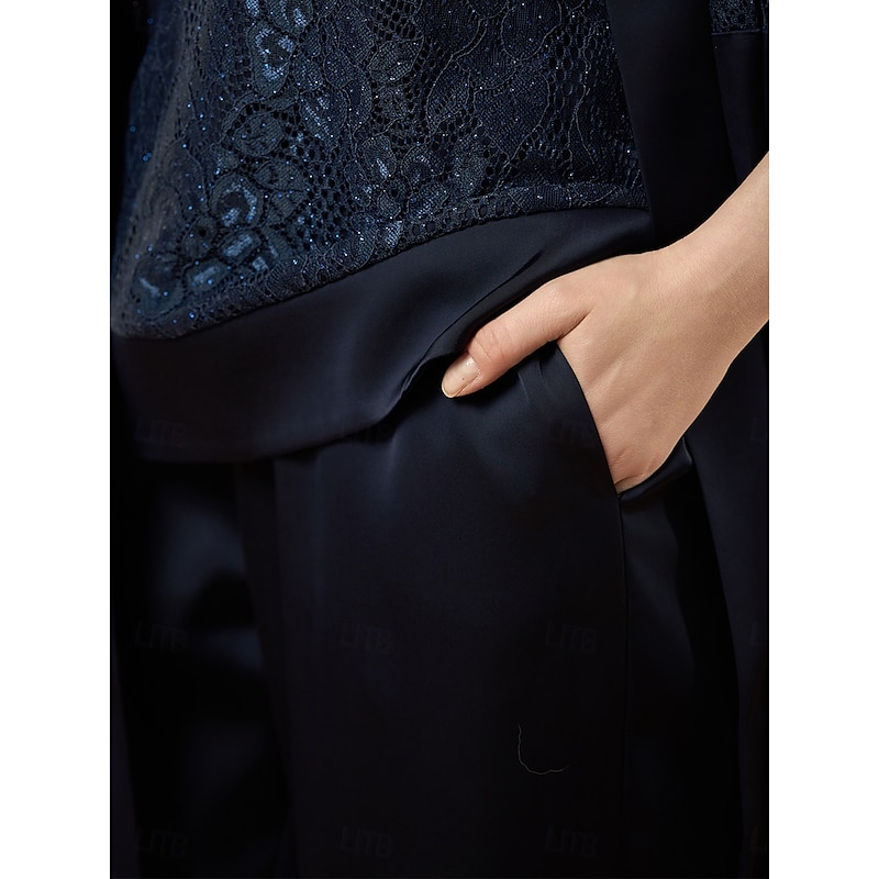 Women's Culottes Wide Leg Wide Leg Dress Pants Elegant Fashion Formal Full Length Mid Waist Solid Color Pocket Elastic Waist Micro-elastic Formal Wedding Business Navy Blue Spring, Fall, Winter4