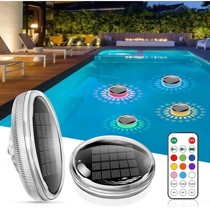 Solar Rechargeable Floating Pool Lights That Float with Remote Control 9 Lighting Timing Mode Waterproof for Inground Pool Bathroom Bathtub Pool Party