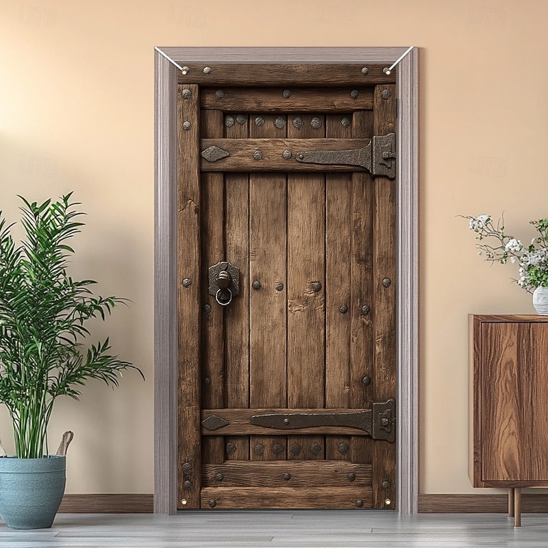 Fake Vintage Door Decorations Door Covers Door Tapestry Door Curtain Decoration Backdrop Indoor/Outdoor Door Banner for Front Door Office Door4