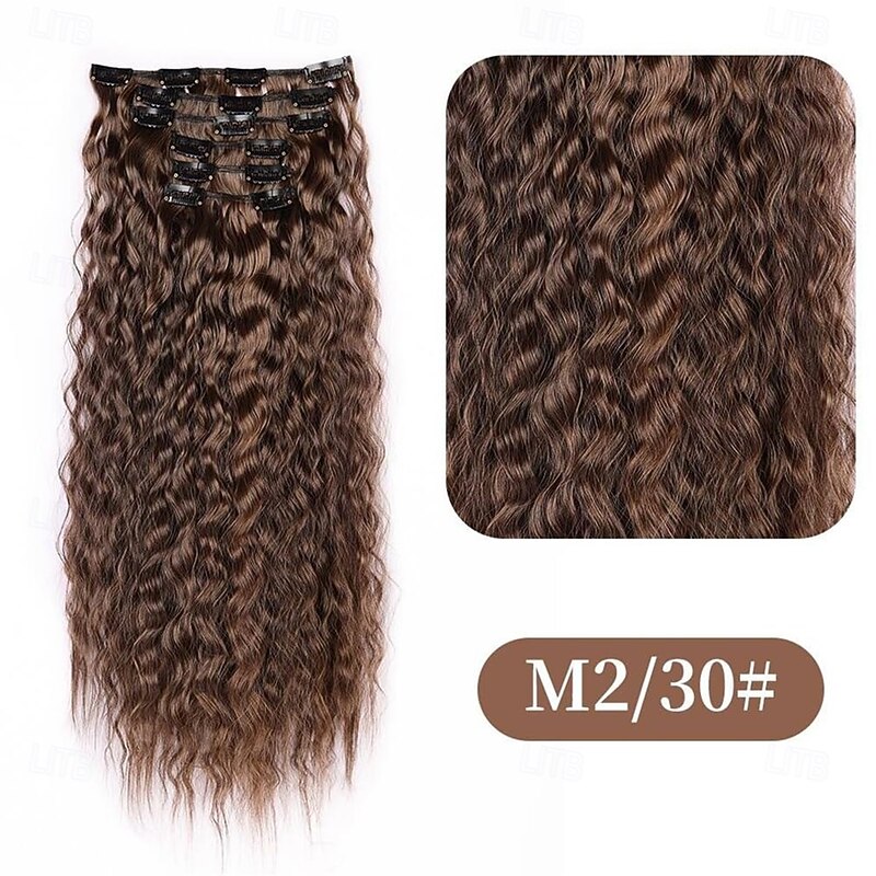 Brown Clip in Hair Extensions 6PCS Hair Extensions 22 Long Curly Wavy Synthetic hair extensions Natural Thick Deep Wave Hairpieces3