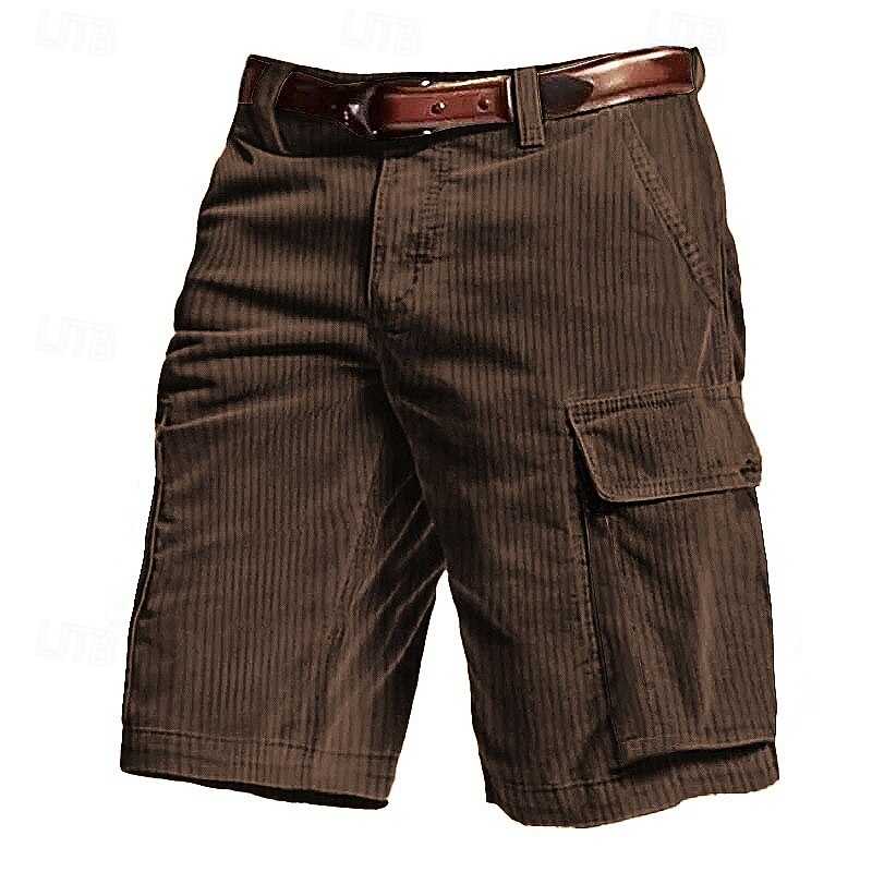 Men's Cargo Shorts Shorts Summer Shorts Corduroy Shorts Multi Pocket Flap Pocket Plain Comfort Wearable Knee Length Outdoor Sport Daily Fashion Casual Black Wine