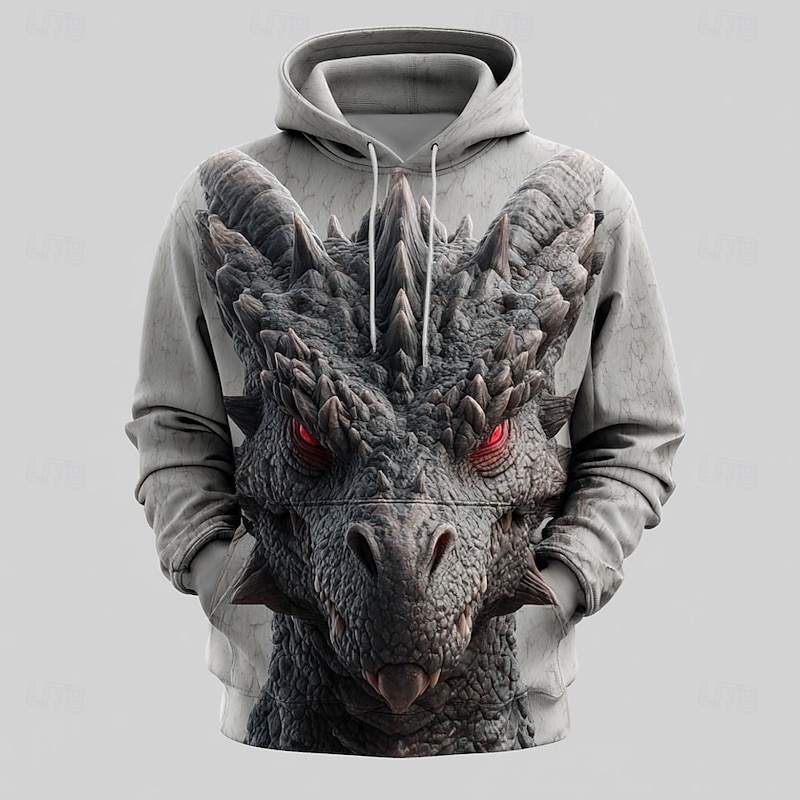 Men's Graphic Dragon Hoodies Sweatshirt Cool Party Long Sleeve Crew Neck Club Streetwear Red Blue Drawstring 3D Print Fall Winter Designer